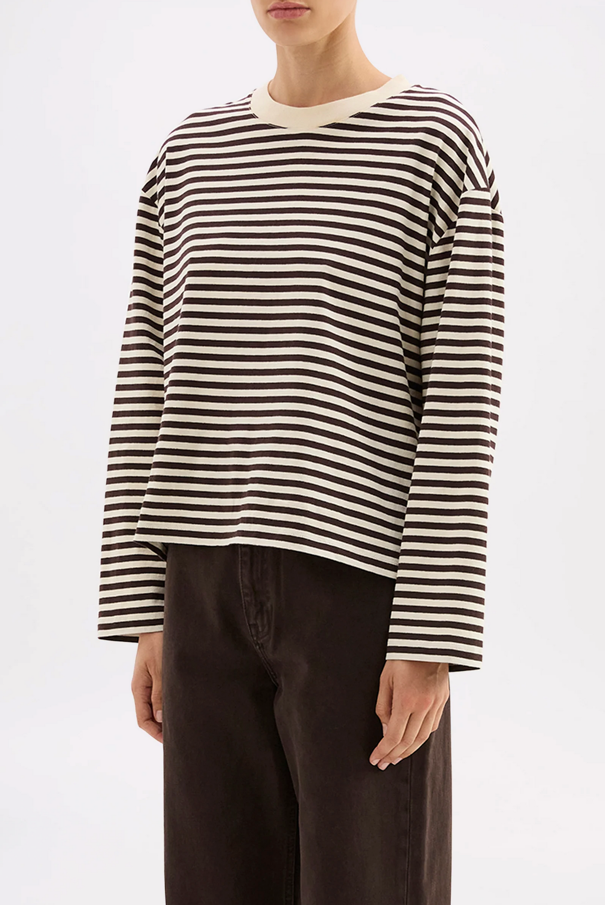 ORGANIC STRIPE LS TEE | ESPRESSO STRIPE