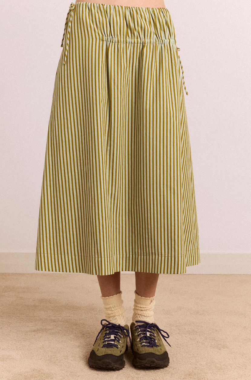 Damson Madder Caspia Volume Midi Skirt | Basil Stripe