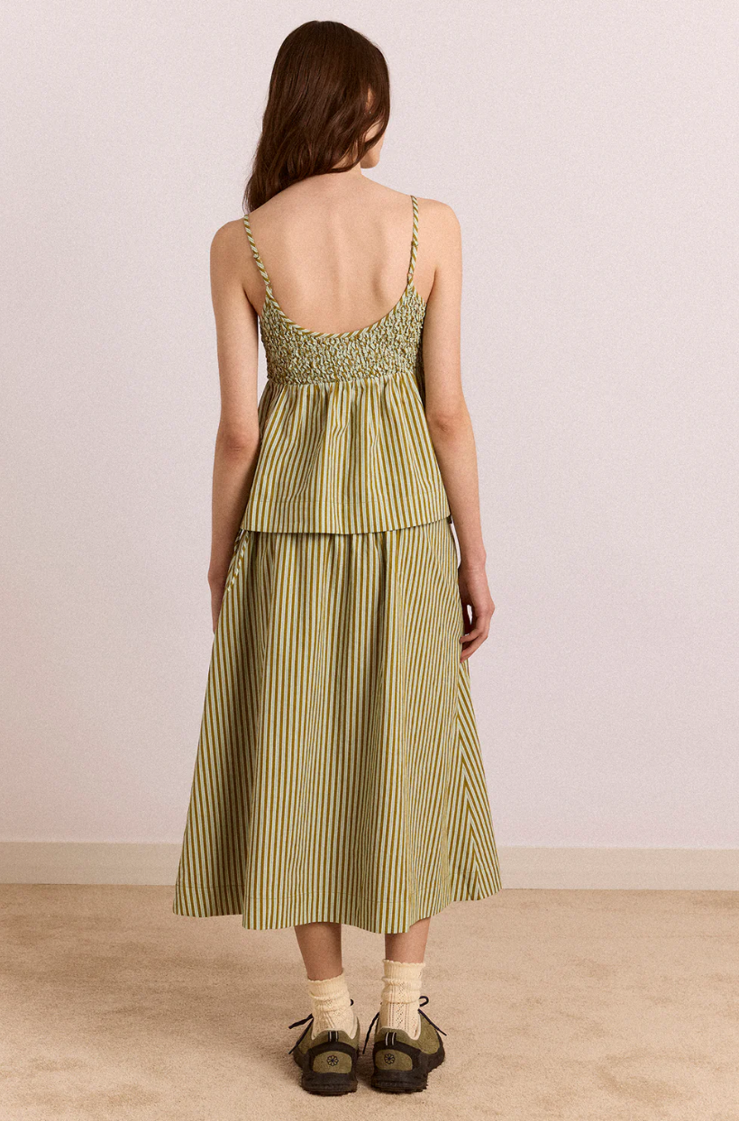 Damson Madder Caspia Volume Midi Skirt | Basil Stripe