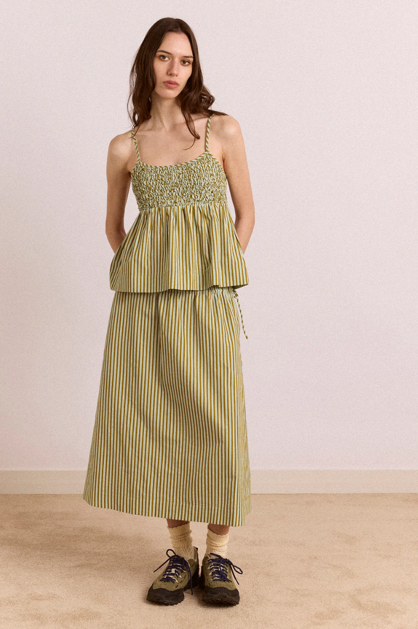 Damson Madder Caspia Volume Midi Skirt | Basil Stripe