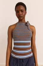 Damson Madder Oriana High Neck Tank Blue Stripe