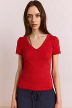 Damson Madder Paige V-Neck Tee Red
