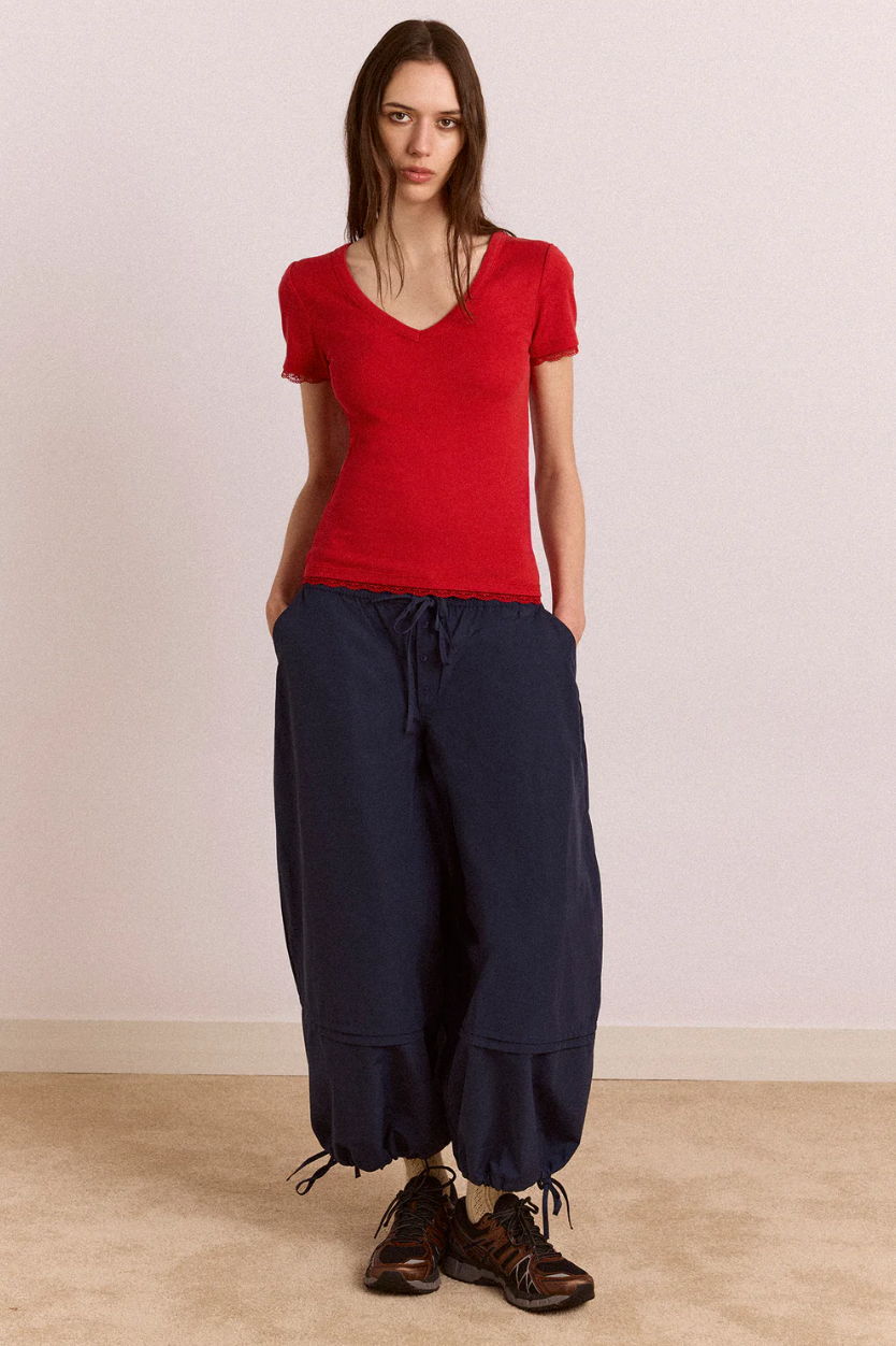 Damson Madder Paige V-Neck Tee Red
