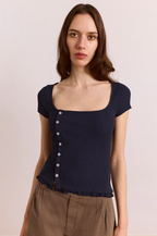 Damson Madder Posie Short Sleeve Top Navy