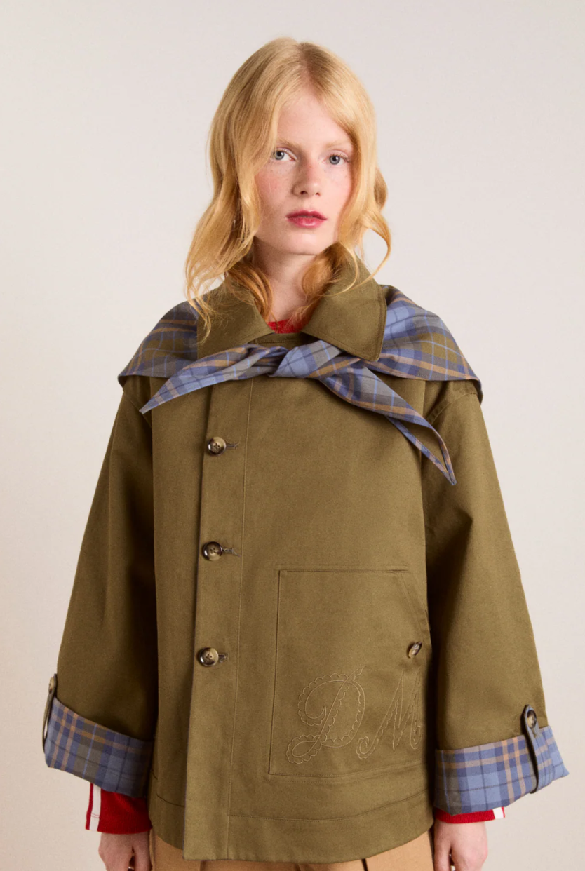 Damson Madder Jerry Crop Trench Coat Olive