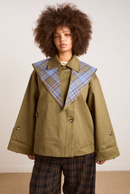 Damson Madder Jerry Crop Trench Coat Olive