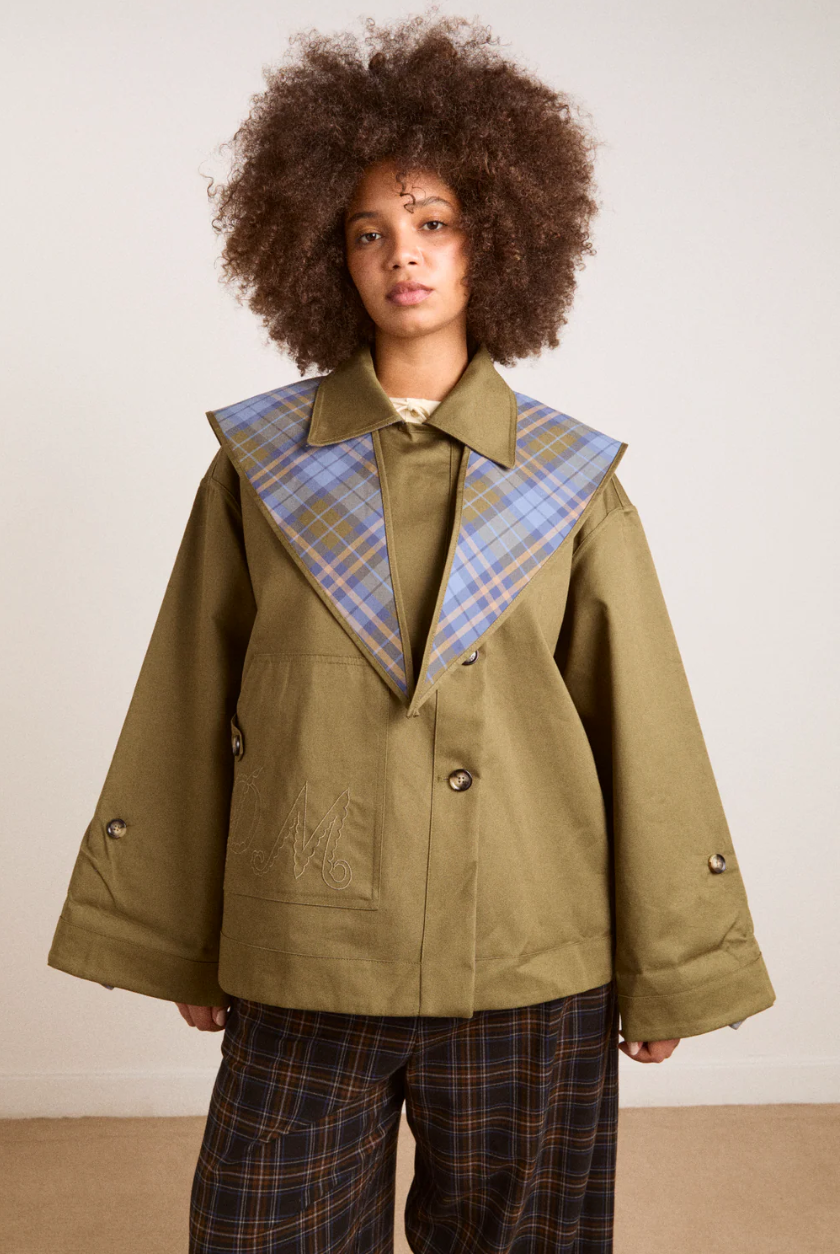 Damson Madder Jerry Crop Trench Coat Olive