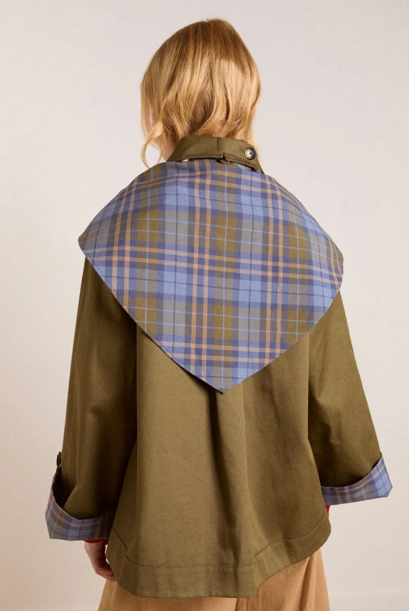 Damson Madder Jerry Crop Trench Coat Olive