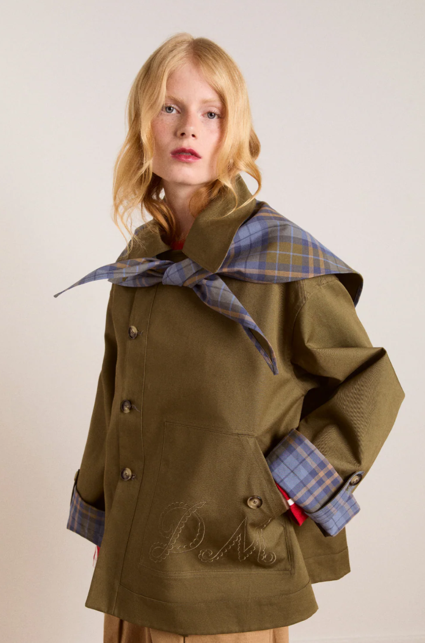 Damson Madder Jerry Crop Trench Coat Olive
