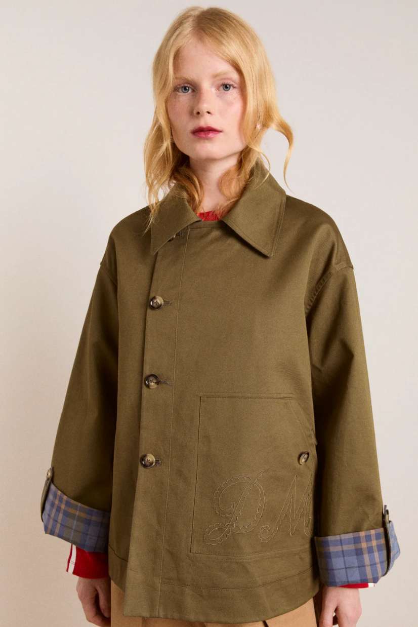 Damson Madder Jerry Crop Trench Coat Olive