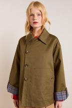 Damson Madder Jerry Crop Trench Coat Olive