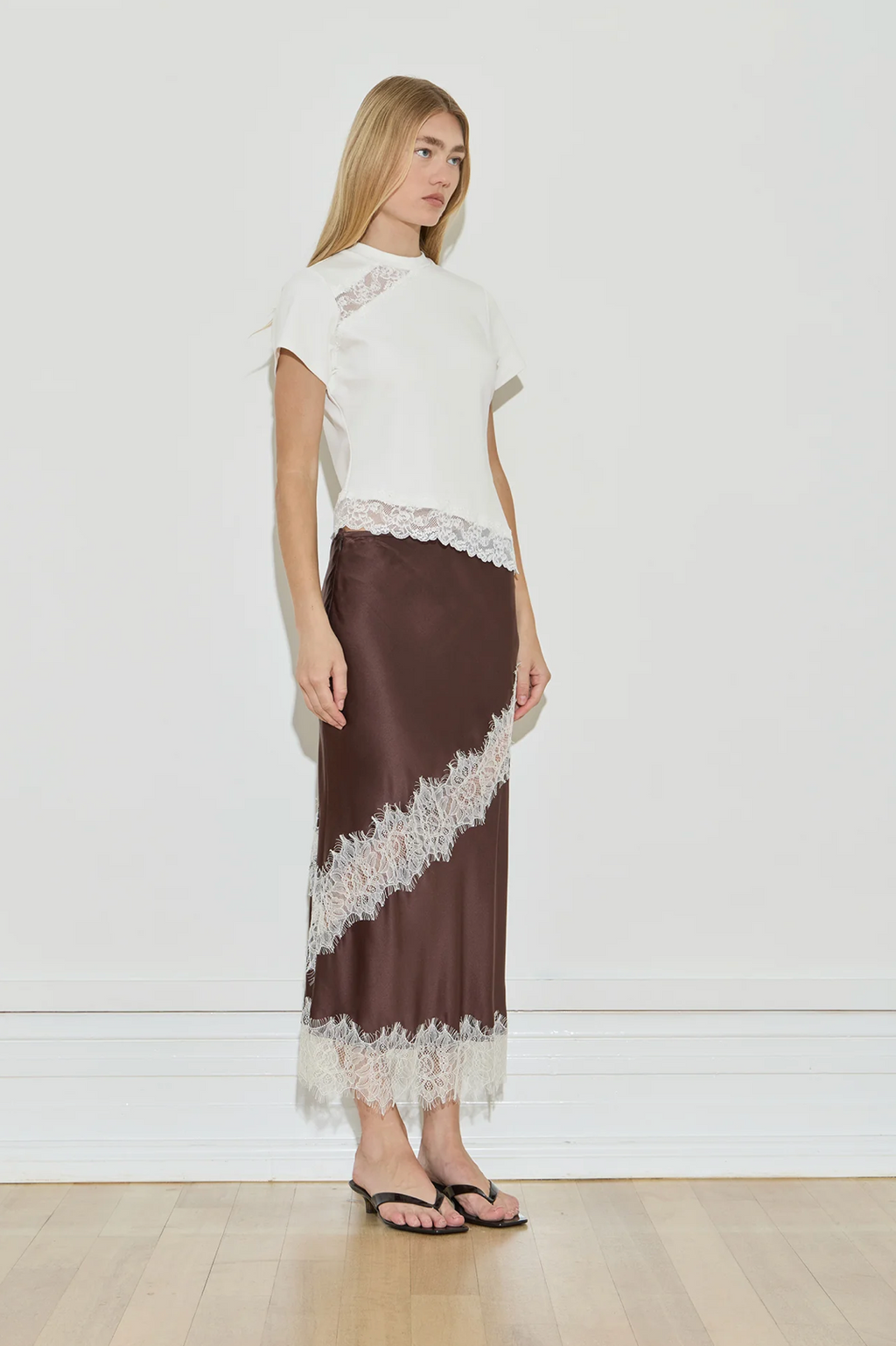 Maison Essentiele Silk Lace Midi Chocolate Cream Lace