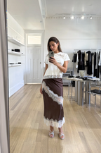 Maison Essentiele Silk Lace Midi Chocolate Cream Lace