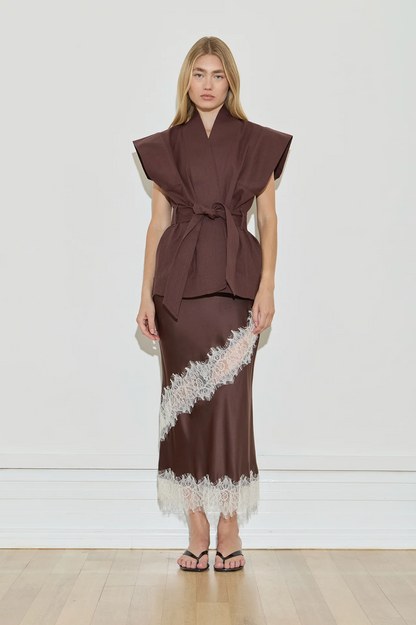 Maison Essentiele Silk Lace Midi Chocolate Cream Lace