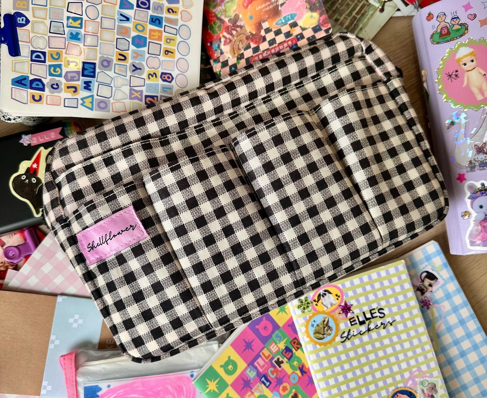 GINGHAM JOURNAL POUCH | SHELL FLOWER