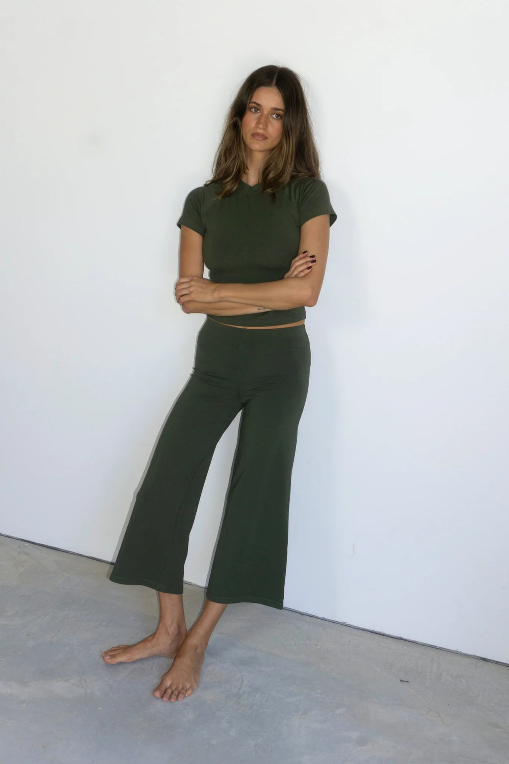 Pinky & Kamal Cropped Baby Tee Khaki