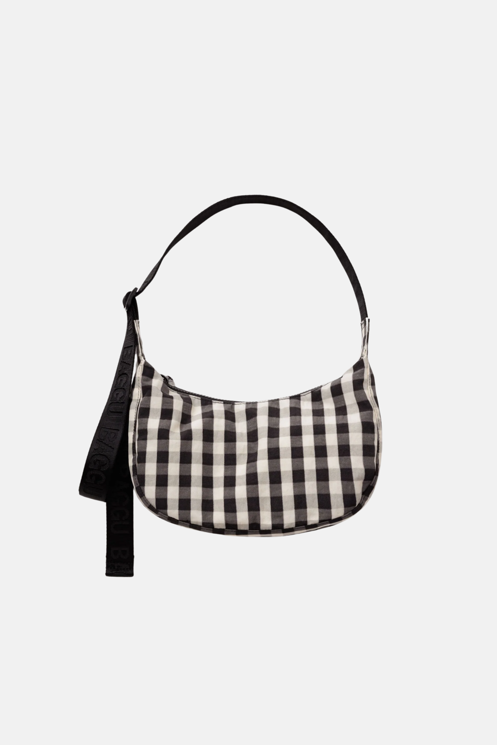 Baggu Small Nylon Crescent Bag Black and Cream Gingham