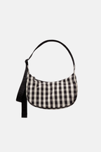 Baggu Small Nylon Crescent Bag Black and Cream Gingham