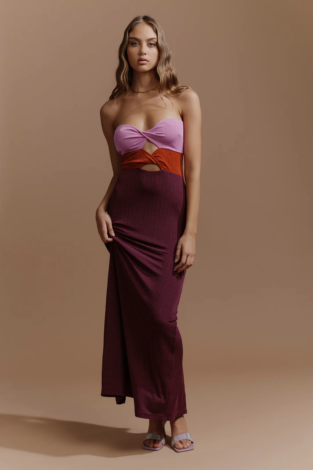 TWILIGHT JERSEY TWIST DRESS | TRI-TONE