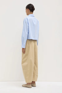 TESSA POPLIN CROPPED LONG SLEEVE SHIRT | BLUE STRIPE