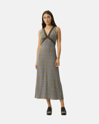 Afends Tully Seersucker Maxi Dress Cedar Blue Check
