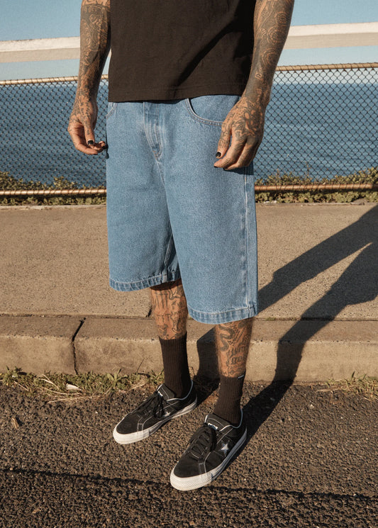 LIL C DENIM BAGGY SHORT | WORN BLUE