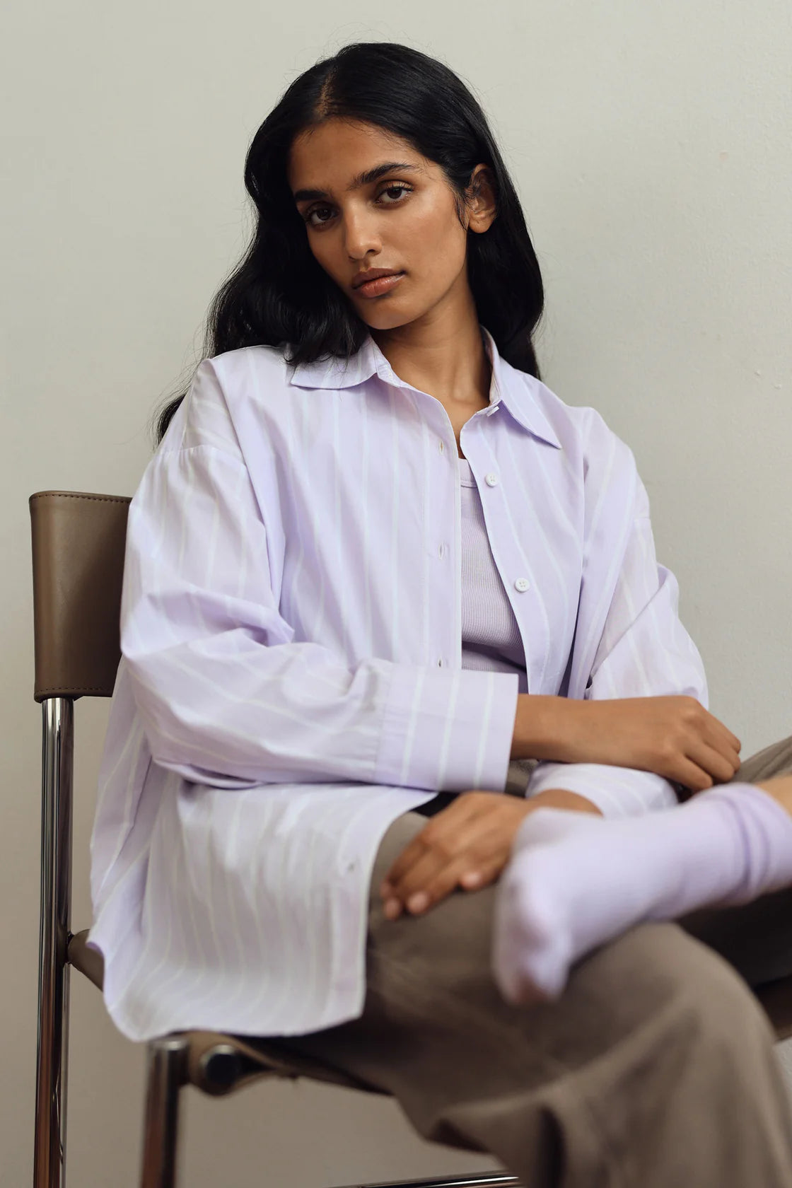 TALA POPLIN STRIPE SHIRT | JACARANDA/WHITE