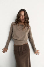 Pinky & Kamal Contour Long Sleeve Top Stone