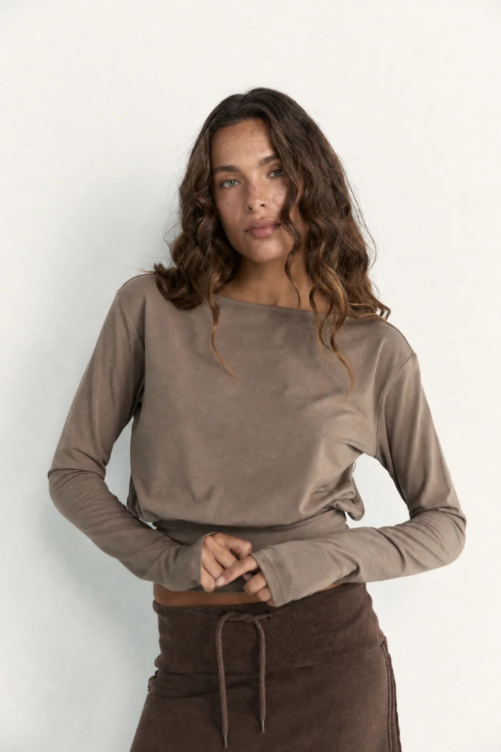 Pinky & Kamal Contour Long Sleeve Top Stone