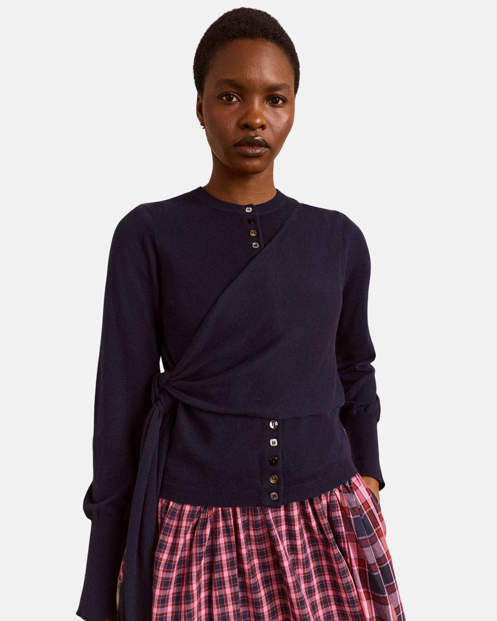 Damson Madder Venna Wrap Merino Wool Cardigan Navy