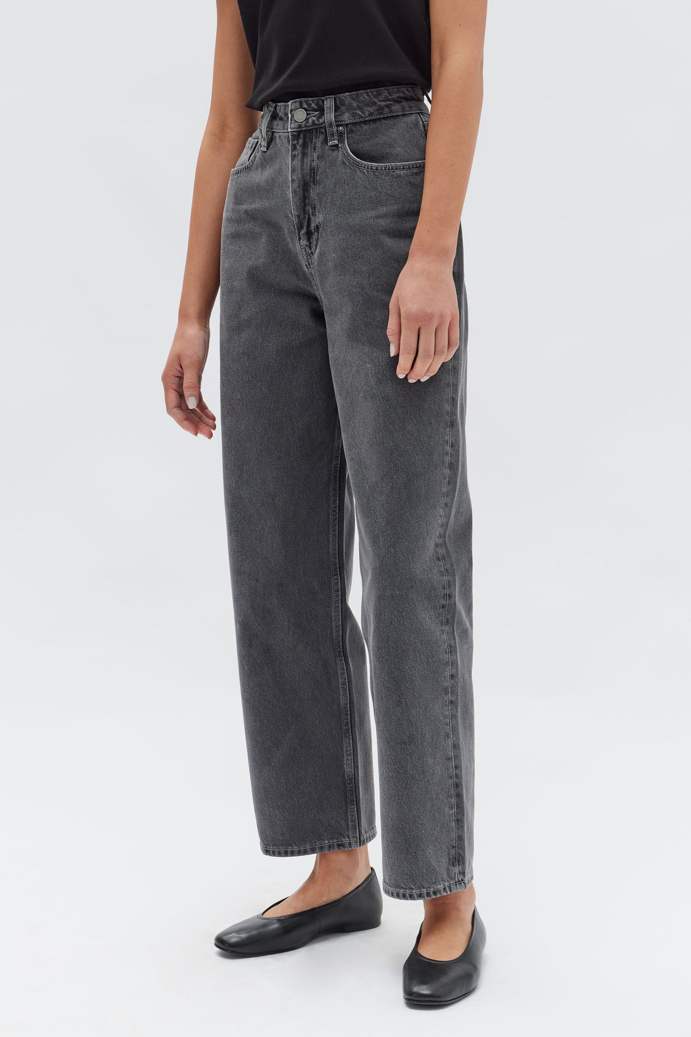 DISTRESSED HEM WIDE LEG | CHARCOAL