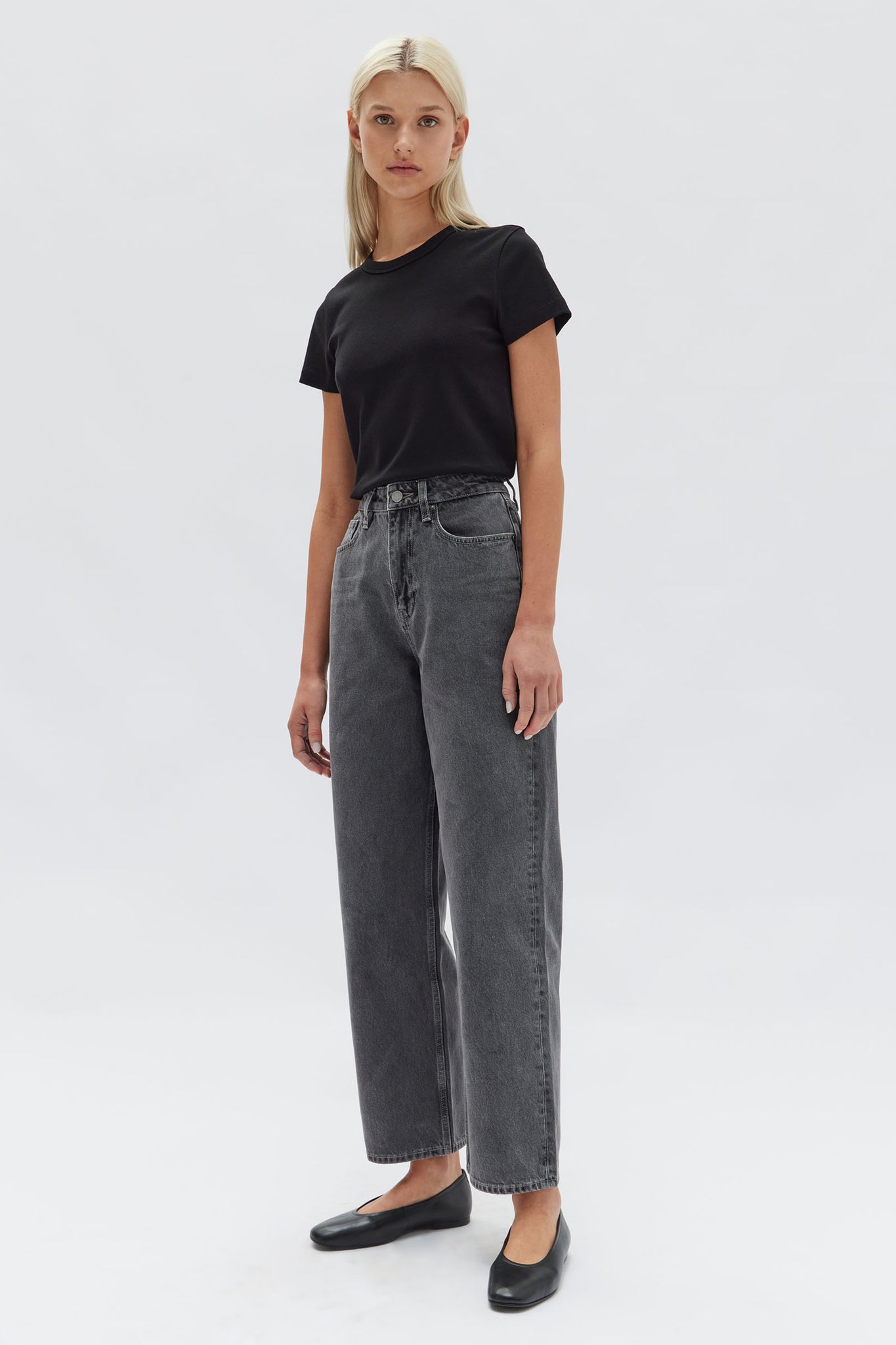 DISTRESSED HEM WIDE LEG | CHARCOAL