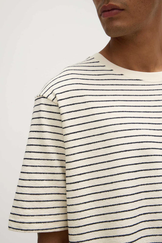VOLLEY STRIPE SHORT SLEEVE TEE | CREAM / TRUE NAVY