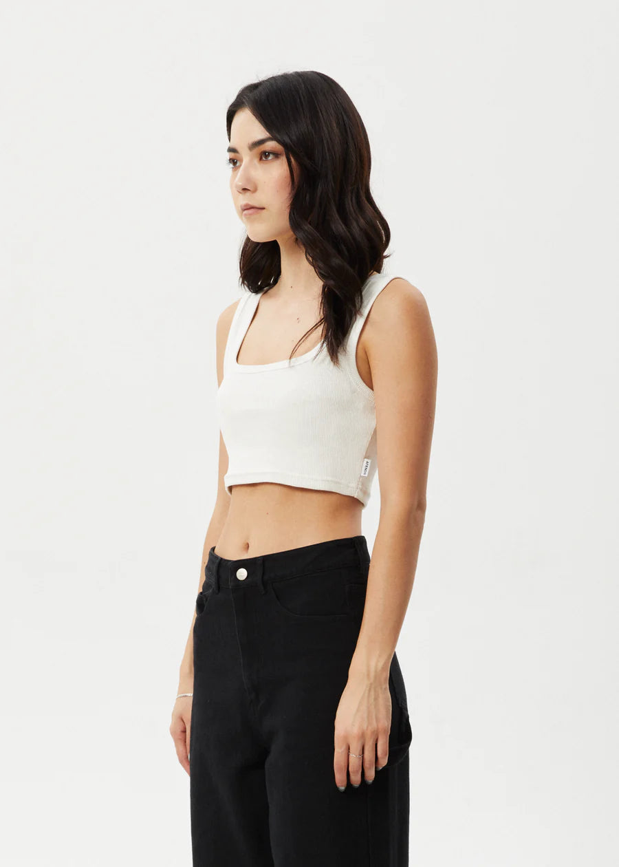 CHIA ORGANIC RIB CROPPED SINGLET | WHITE