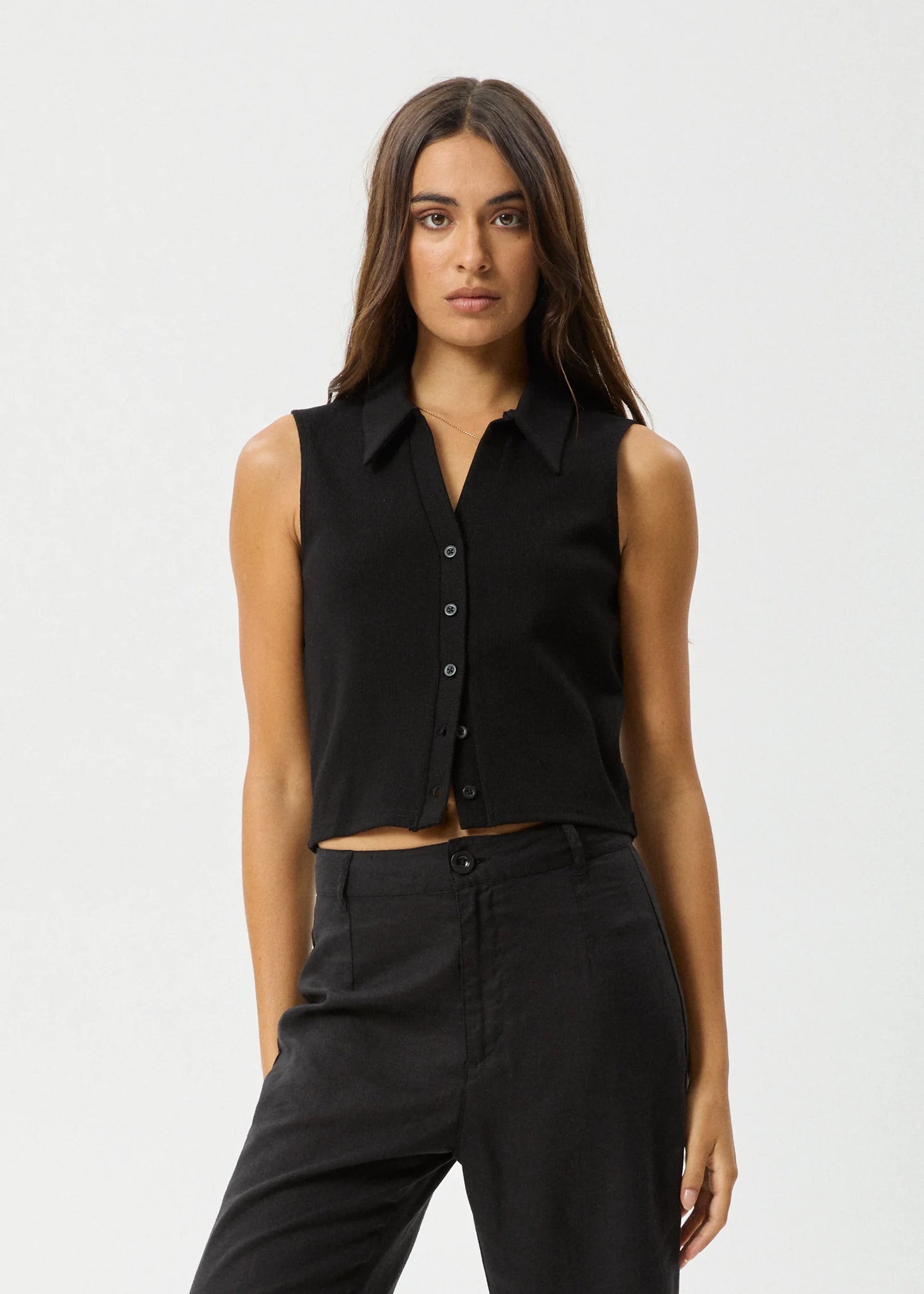 ELIZA RIBBED SLEEVELESS SHIRT | BLACK