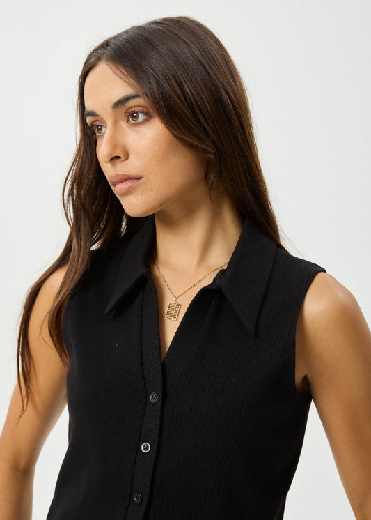 ELIZA RIBBED SLEEVELESS SHIRT | BLACK