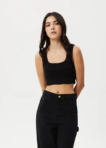 CHIA ORGANIC RIB CROPPED SINGLET | BLACK