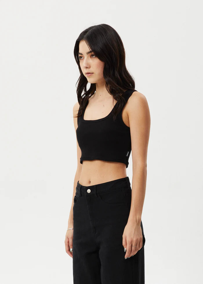CHIA ORGANIC RIB CROPPED SINGLET | BLACK
