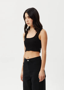 CHIA ORGANIC RIB CROPPED SINGLET | BLACK