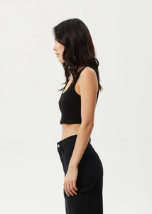 CHIA ORGANIC RIB CROPPED SINGLET | BLACK