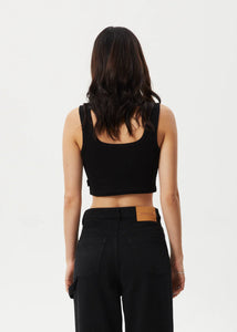 CHIA ORGANIC RIB CROPPED SINGLET | BLACK