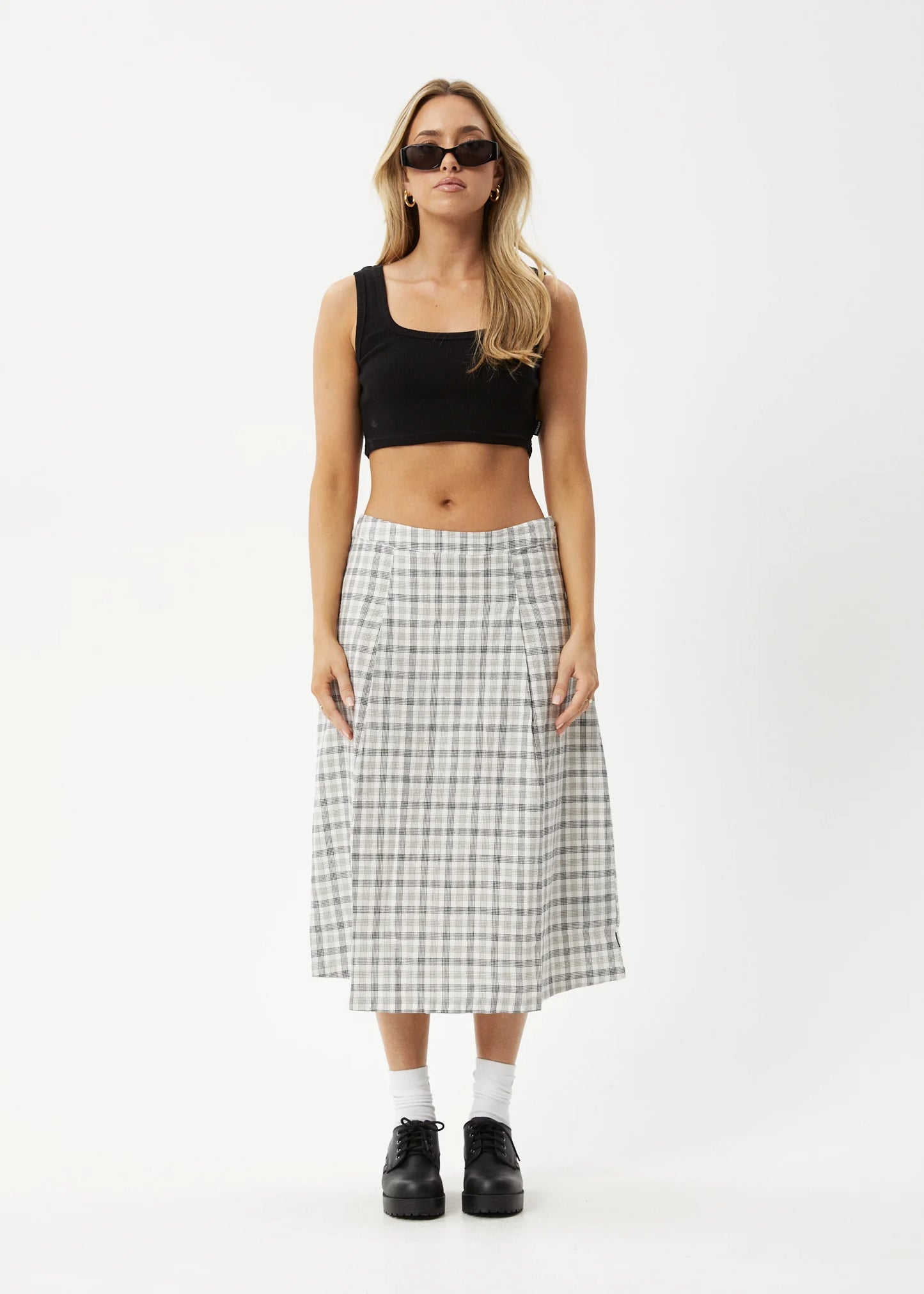 LEO ORGANIC CHECK MIDI SKIRT- BLACK / WHITE