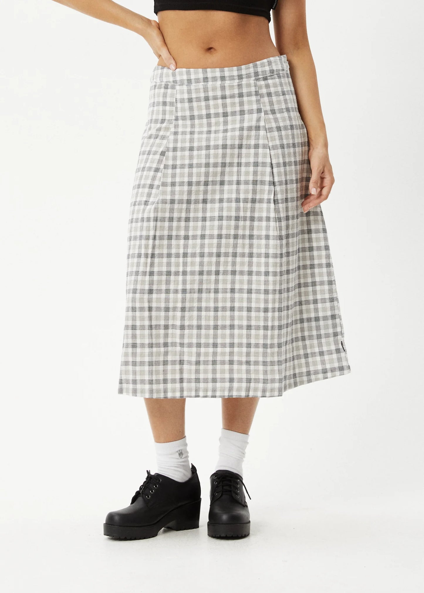 LEO ORGANIC CHECK MIDI SKIRT- BLACK / WHITE