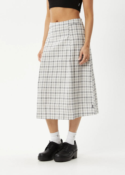 LEO ORGANIC CHECK MIDI SKIRT- BLACK / WHITE