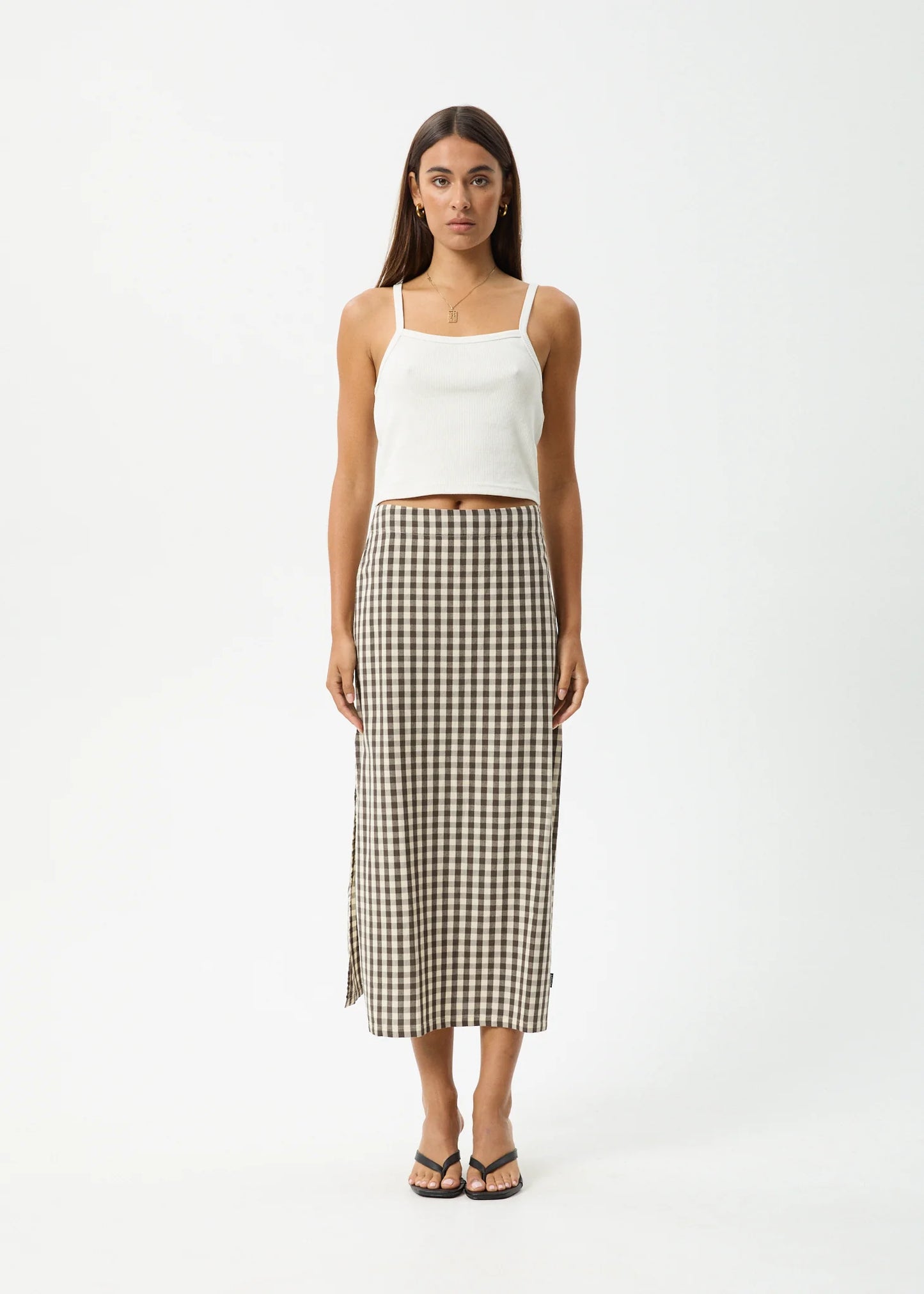 GAMBET CHECK RECYCLED MIDI SKIRT | BLACK/ SAND