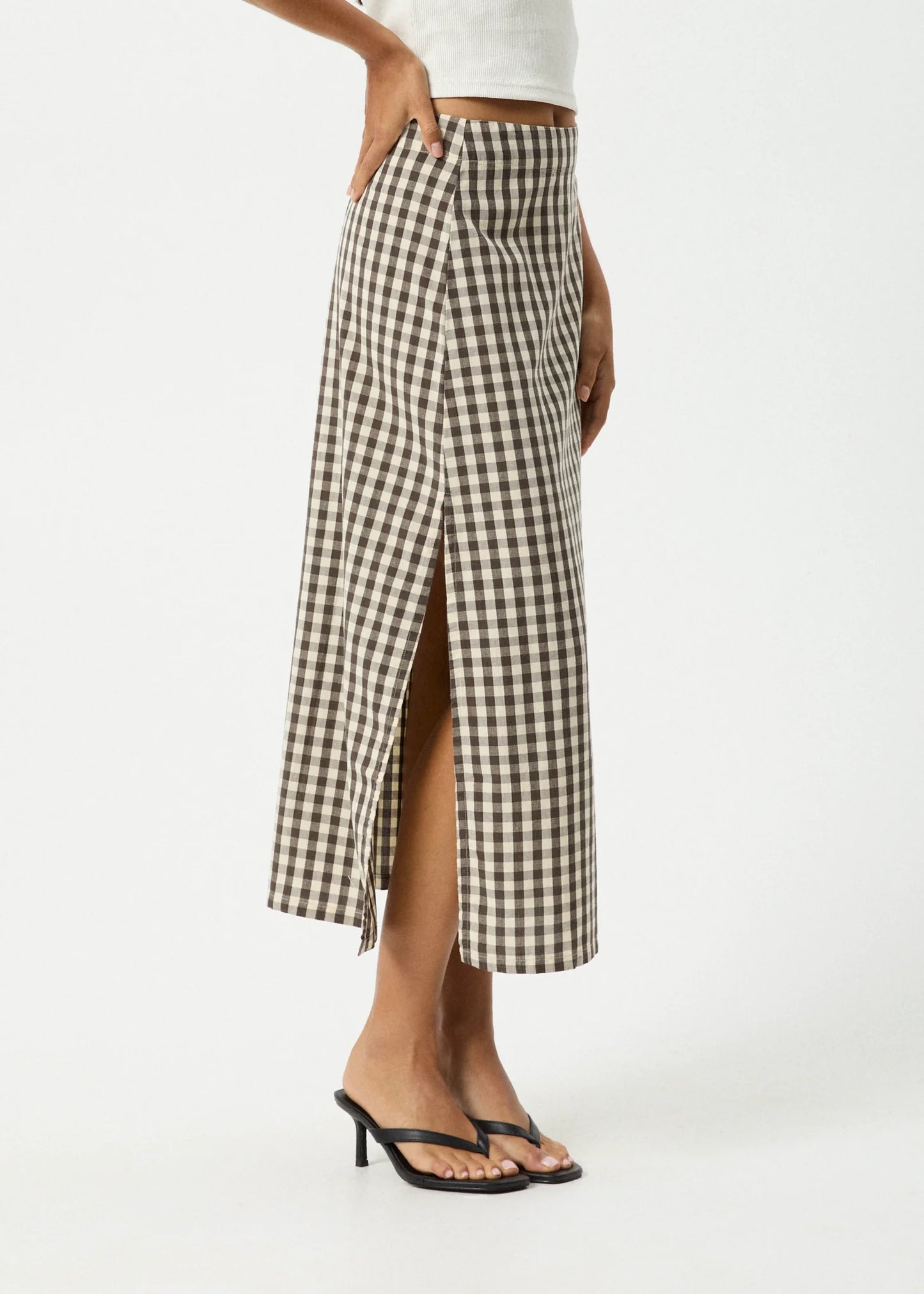 GAMBET CHECK RECYCLED MIDI SKIRT | BLACK/ SAND