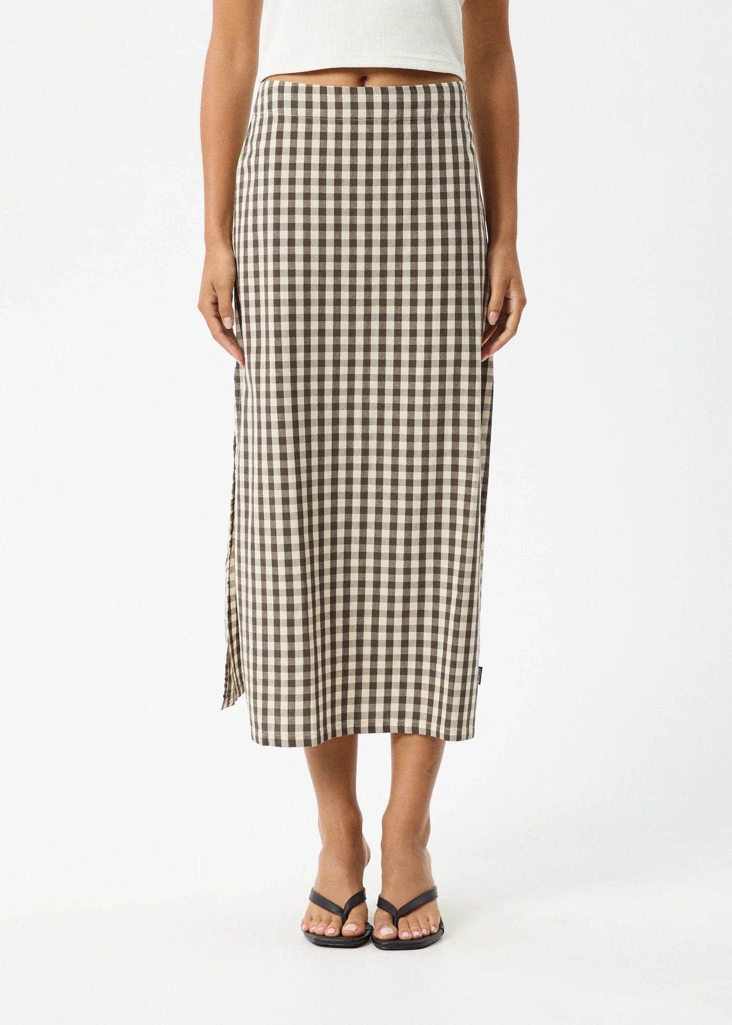 GAMBET CHECK RECYCLED MIDI SKIRT | BLACK/ SAND