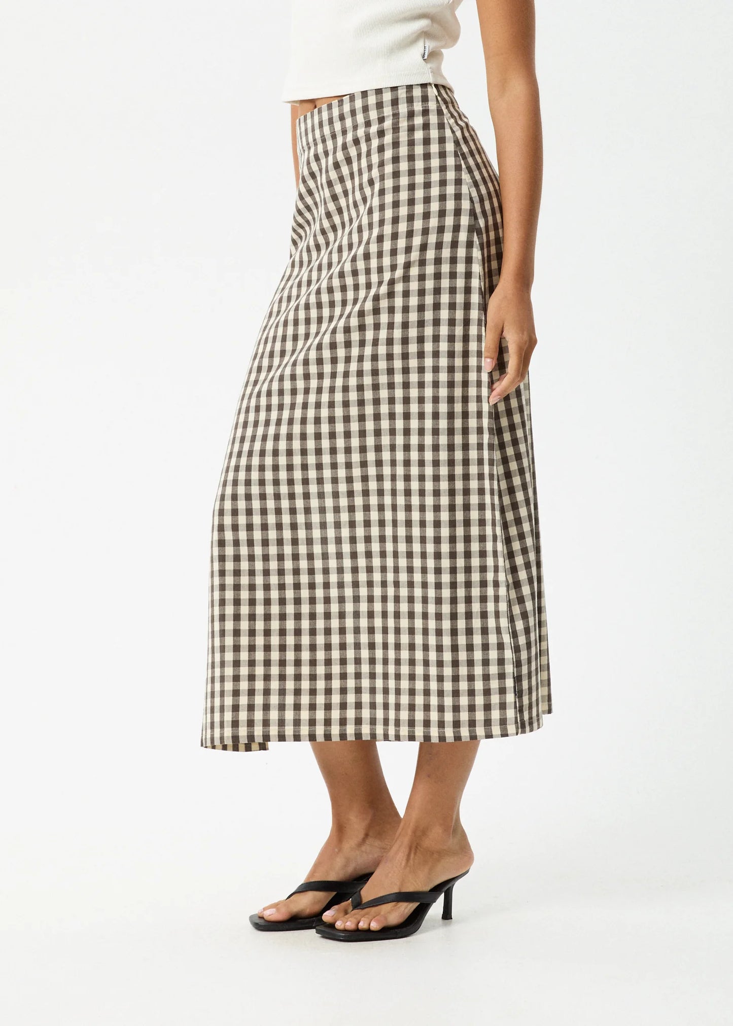 GAMBET CHECK RECYCLED MIDI SKIRT | BLACK/ SAND