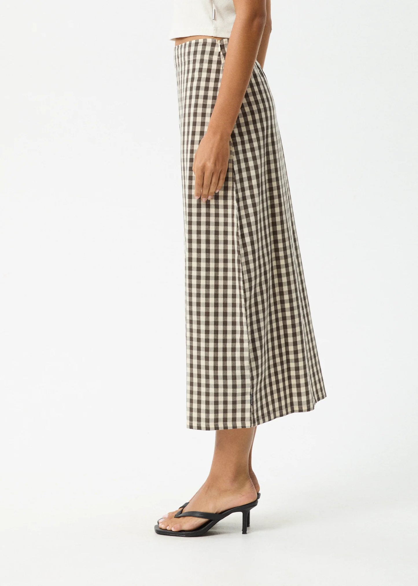 GAMBET CHECK RECYCLED MIDI SKIRT | BLACK/ SAND