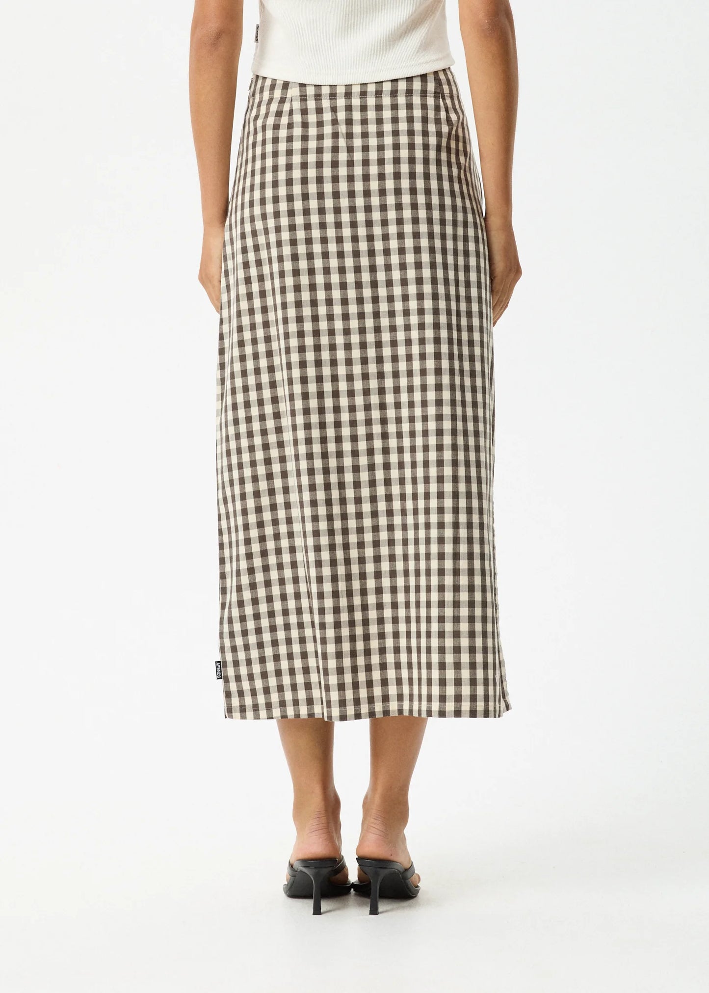 GAMBET CHECK RECYCLED MIDI SKIRT | BLACK/ SAND